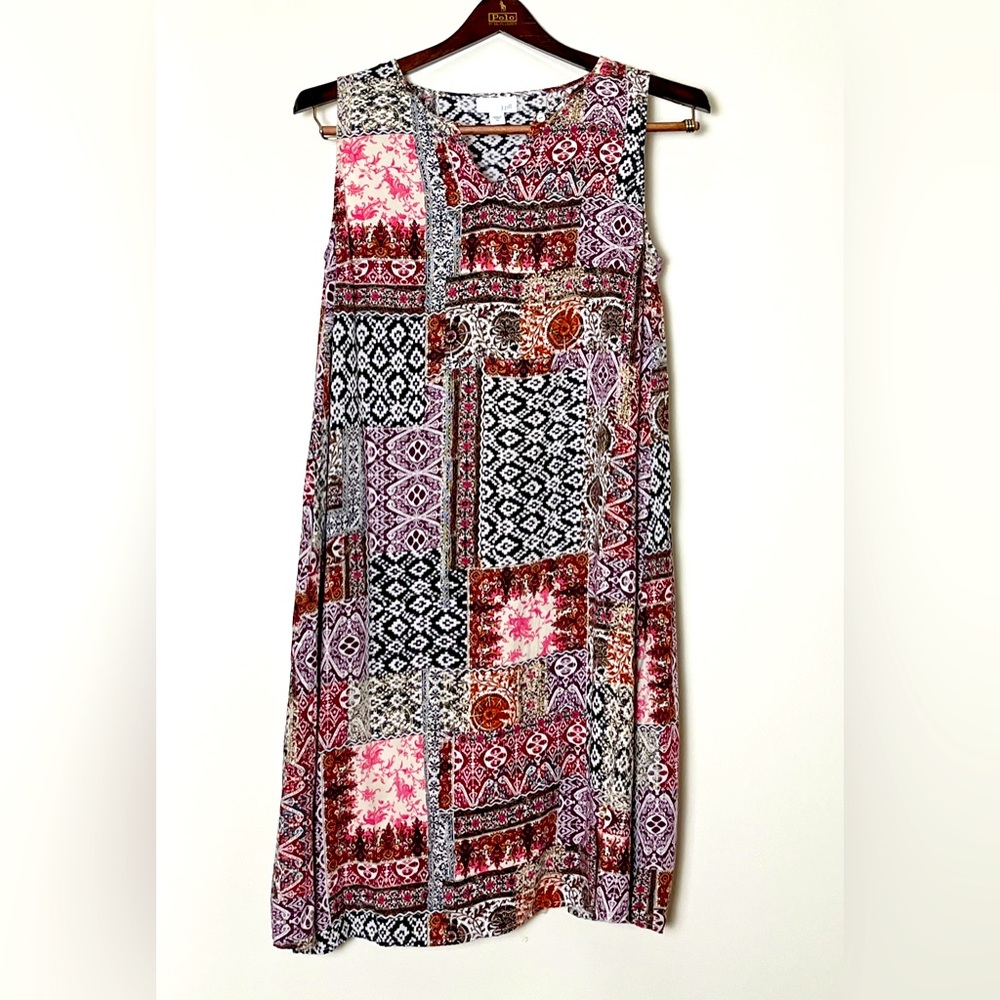 J. Jill Swing Dress Women’s XS Patchwork Print Sleeveless‎ Pockets Boho Ethereal
